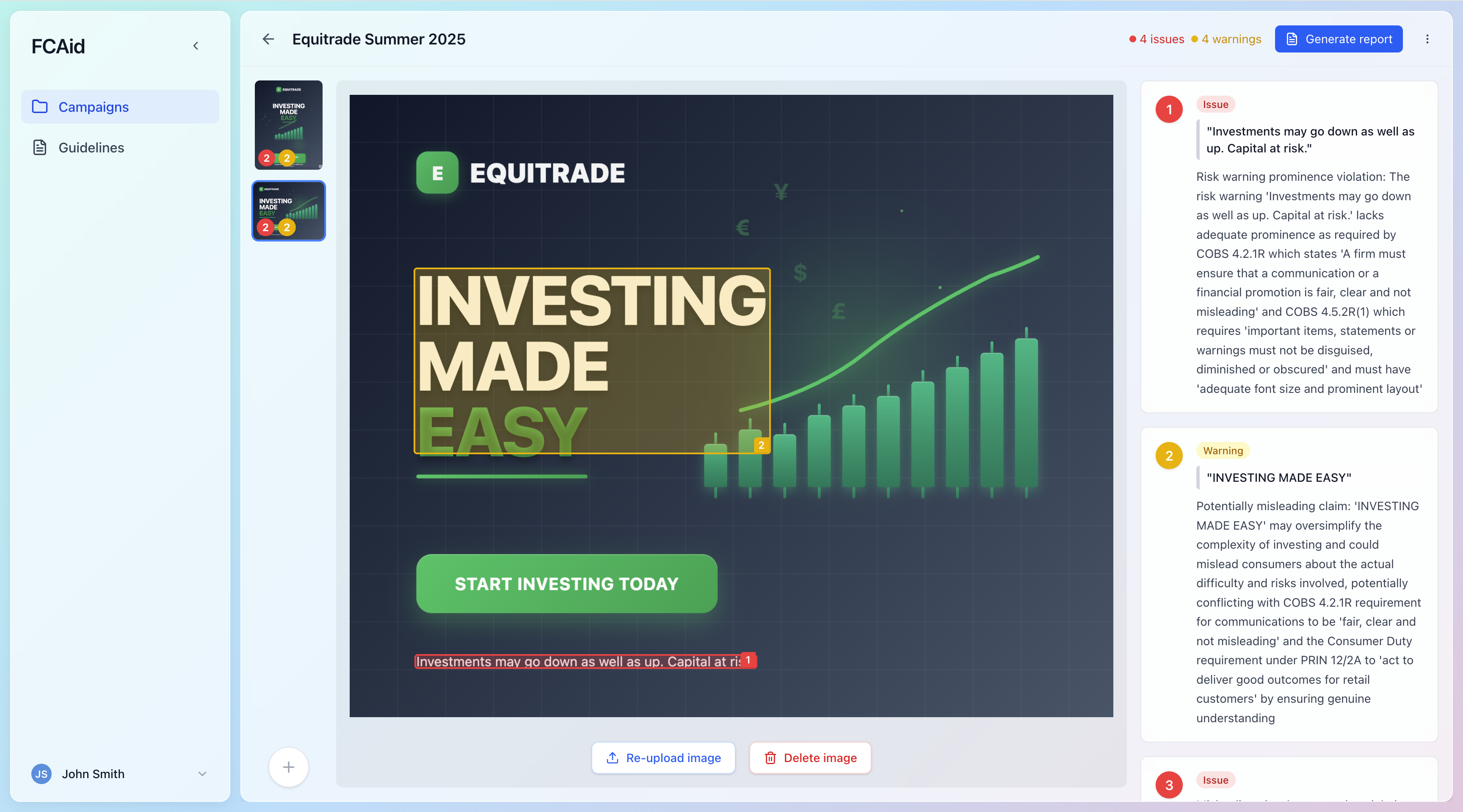 FCAid App Interface - Financial Promotions Compliance Tool